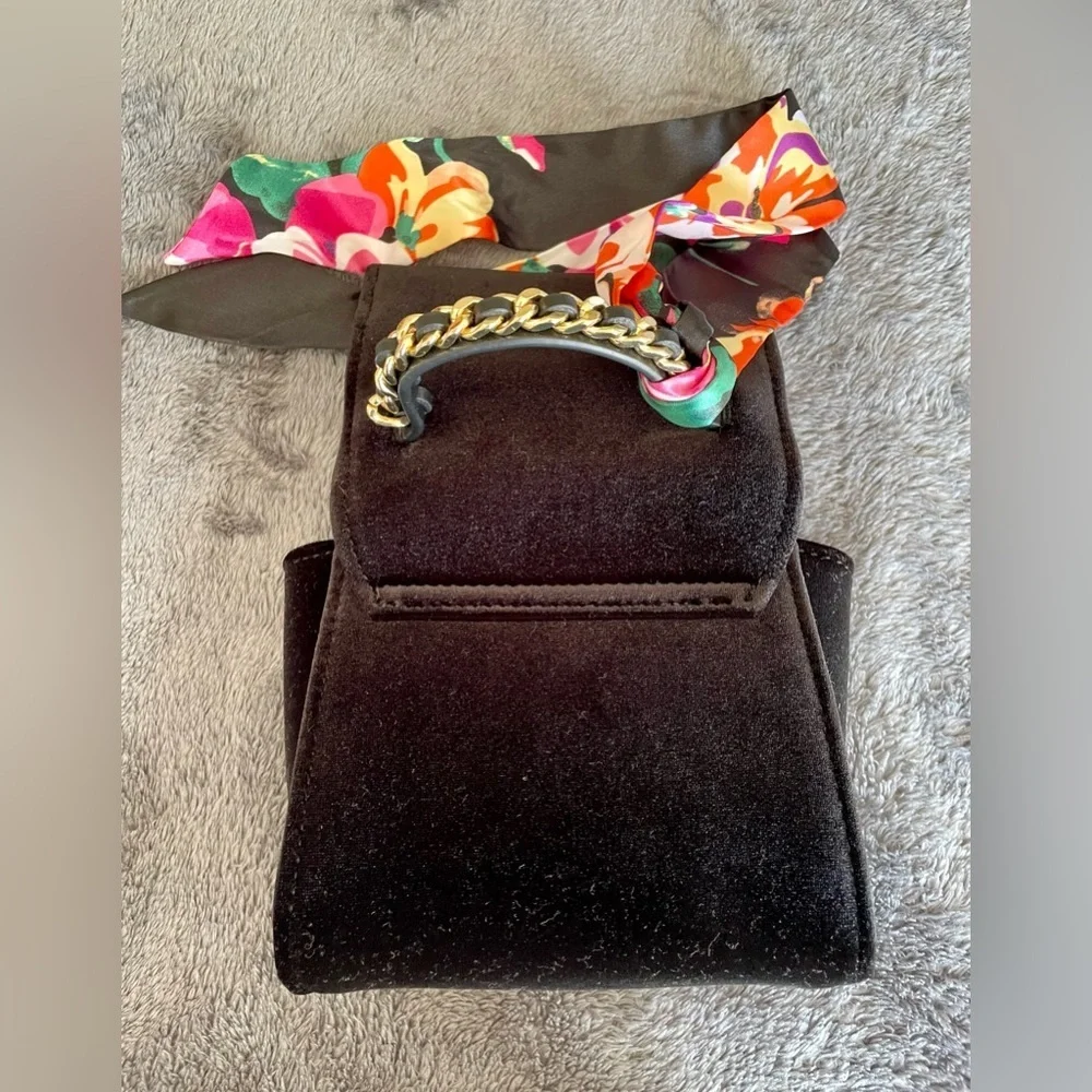 Velvet purse with scarf in black, small, NWT - Picture 3 of 4